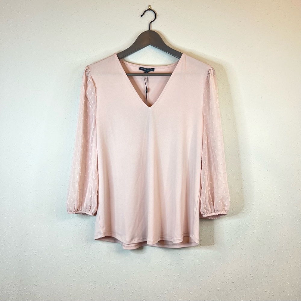 Adrianna Papell Women’s Long Puff Sleeve Champagne Top Size Medium NWT